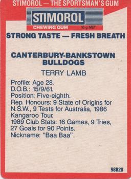 1990 Stimorol NRL #34 Terry Lamb Back